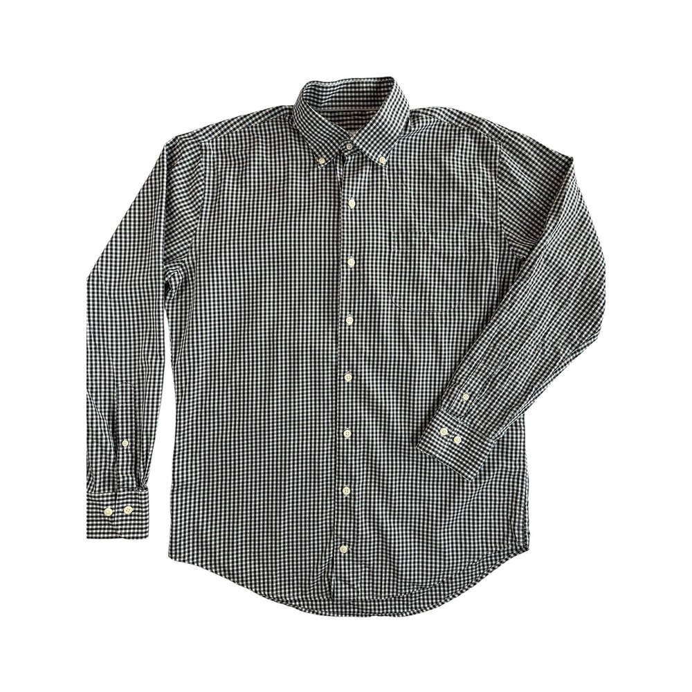 Peter Millar Button Down Shirt Mens Medium Black Gingham Cotton Silk Stretch